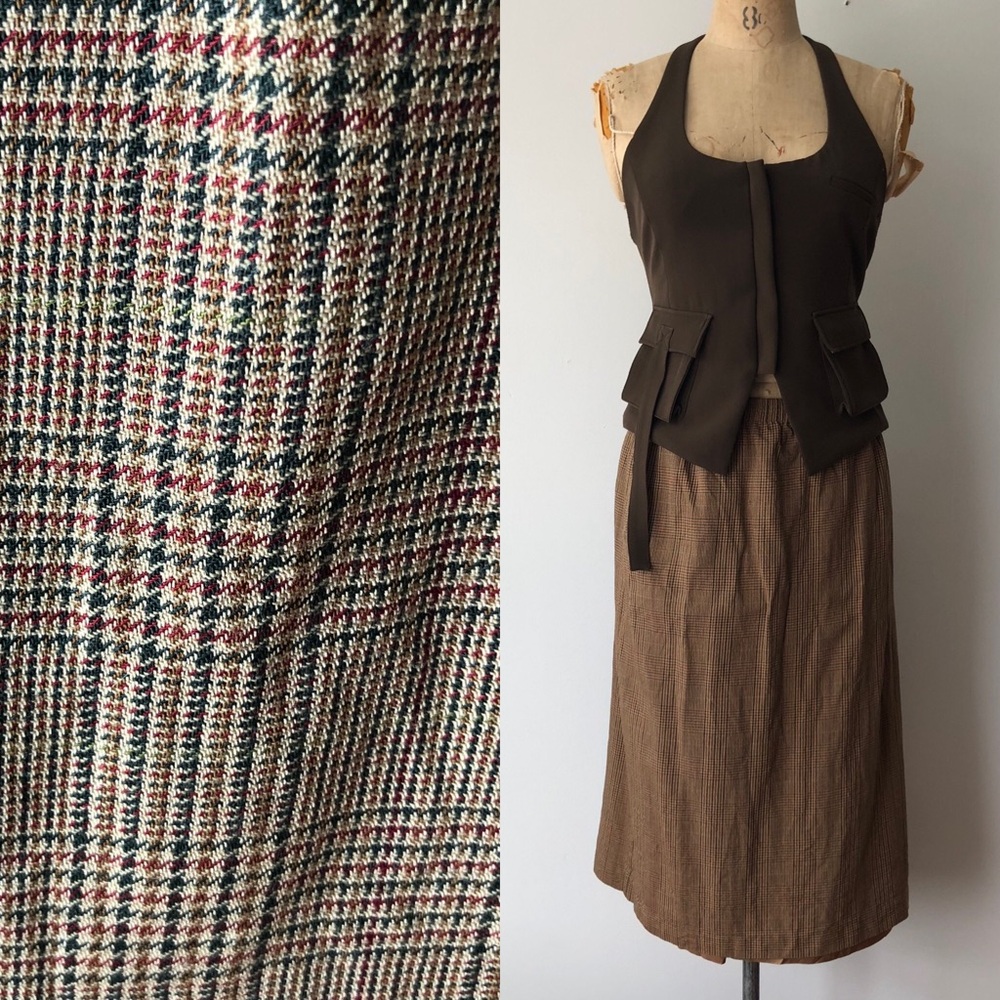 Large vintage 90s brown and black plaid high waist skirt
